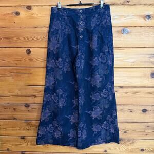 Anthropologie Pilcro Ultra High Rise Wide Leg Jeans Pants Floral Metallic 27